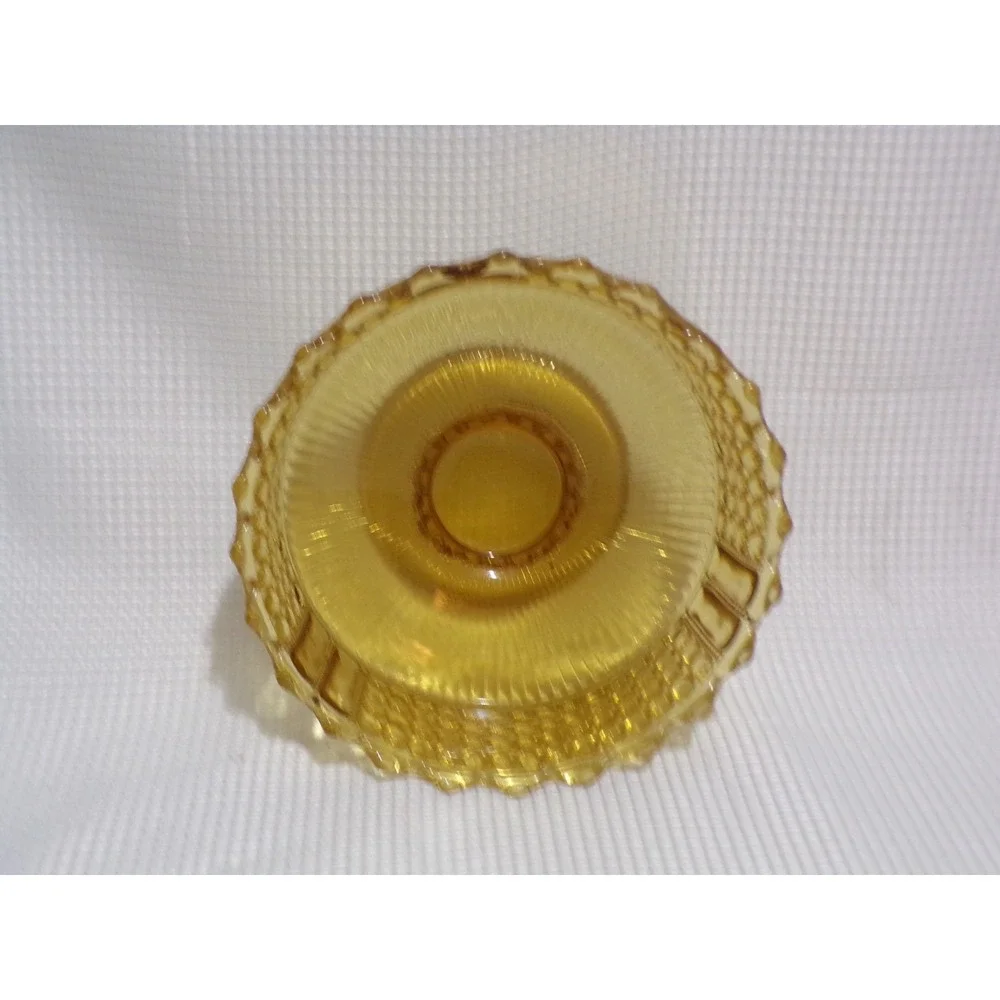 Indiana Glass Compote Pedestal Candy Dish Amber Honeycomb Thumbprint Bubble Edge
